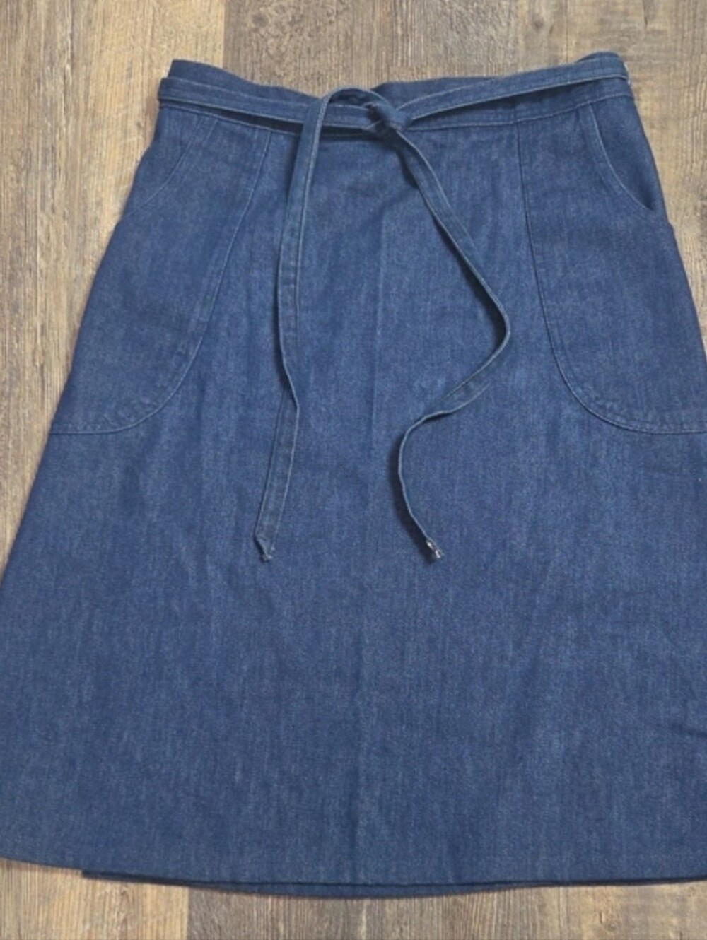 Vintage Denim A-Line Wrap Skirt with Tie Waist - Blue